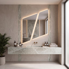 Asymmetrical Geometric LED Bathroom Mirror, Backlit Vanity Wall Light (Warm White/Neutral White)