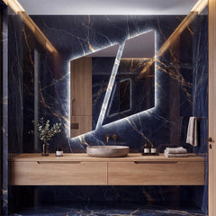 Asymmetrical Geometric LED Bathroom Mirror, Backlit Vanity Wall Light (Warm White/Neutral White)