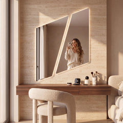Asymmetrical Geometric LED Bathroom Mirror, Backlit Vanity Wall Light (Warm White/Neutral White)