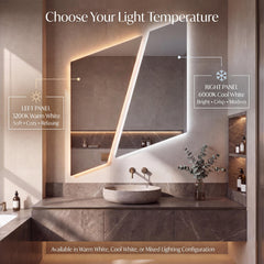 Asymmetrical Geometric LED Bathroom Mirror, Backlit Vanity Wall Light (Warm White/Neutral White)
