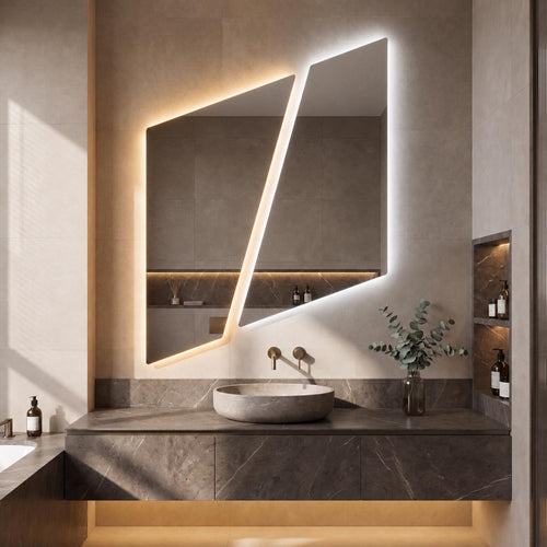 Asymmetrical Geometric LED Bathroom Mirror, Backlit Vanity Wall Light (Warm White/Neutral White)
