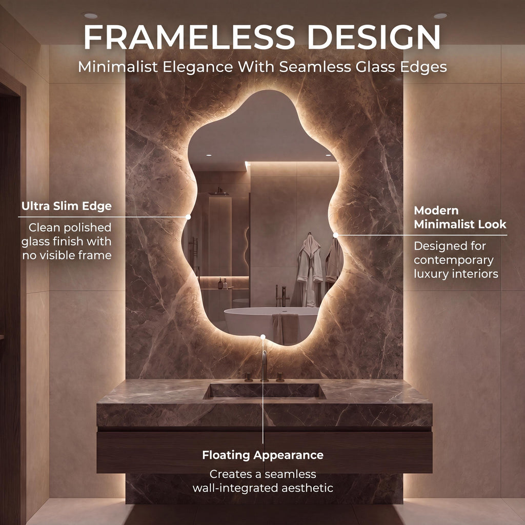 Asymmetrical Organic LED Bathroom Mirror, Modern Luxury Wall Vanity Light Glow