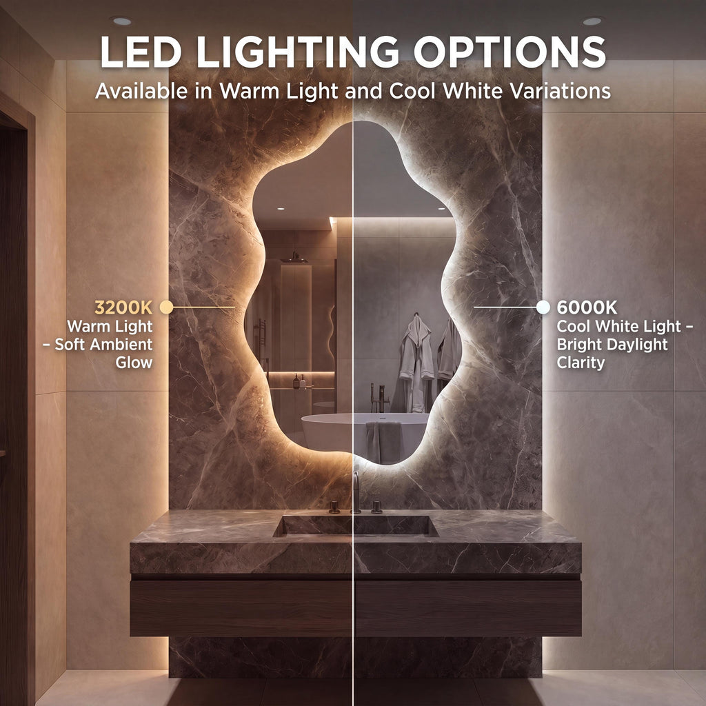 Asymmetrical Organic LED Bathroom Mirror, Modern Luxury Wall Vanity Light Glow