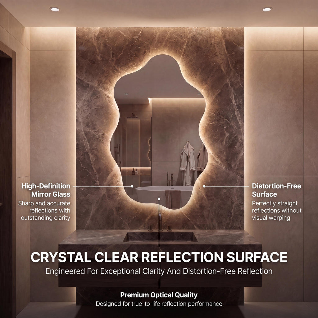 Asymmetrical Organic LED Bathroom Mirror, Modern Luxury Wall Vanity Light Glow