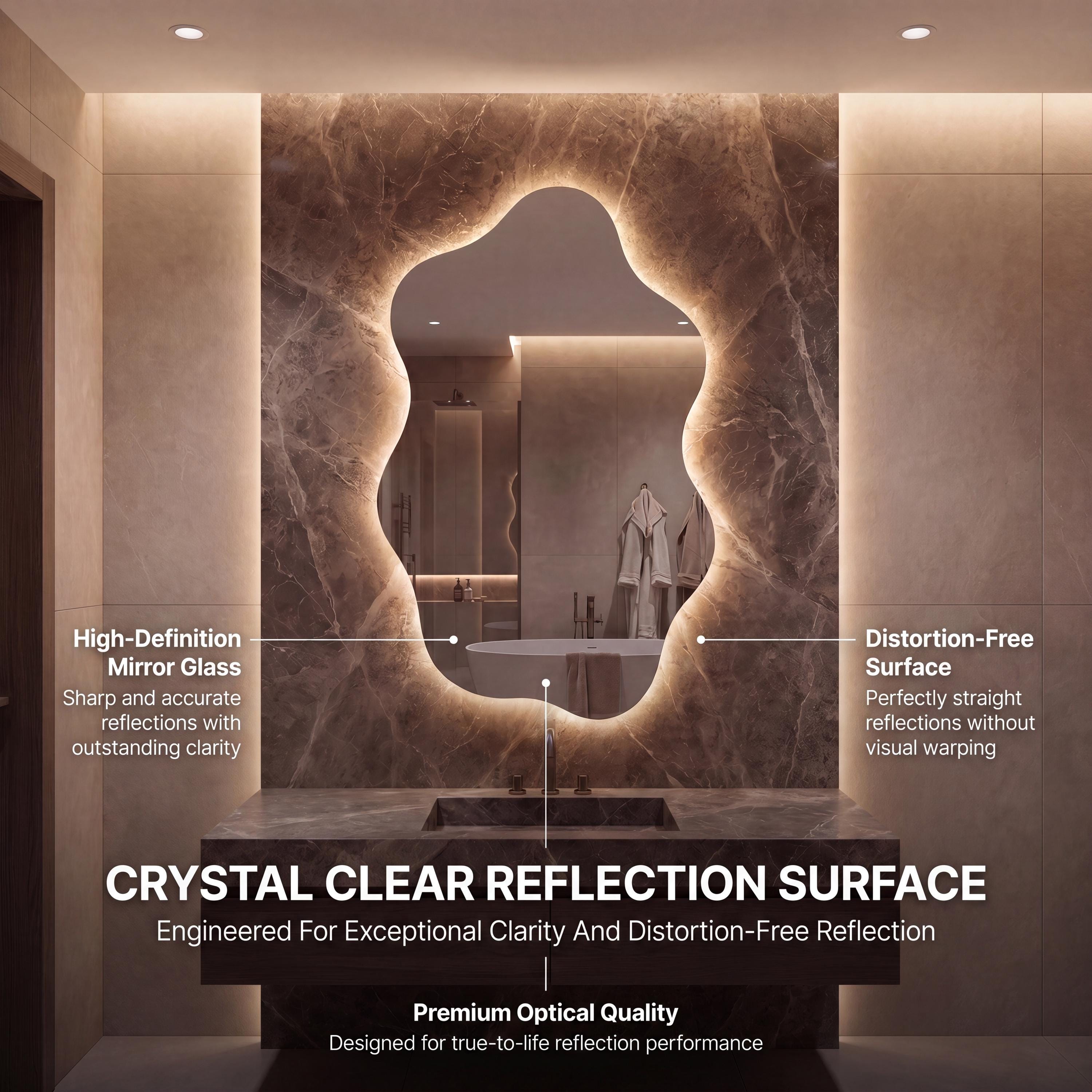 Asymmetrical Organic LED Bathroom Mirror, Modern Luxury Wall Vanity Light Glow