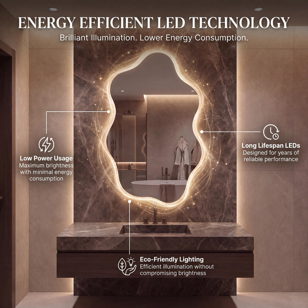 Asymmetrical Organic LED Bathroom Mirror, Modern Luxury Wall Vanity Light Glow