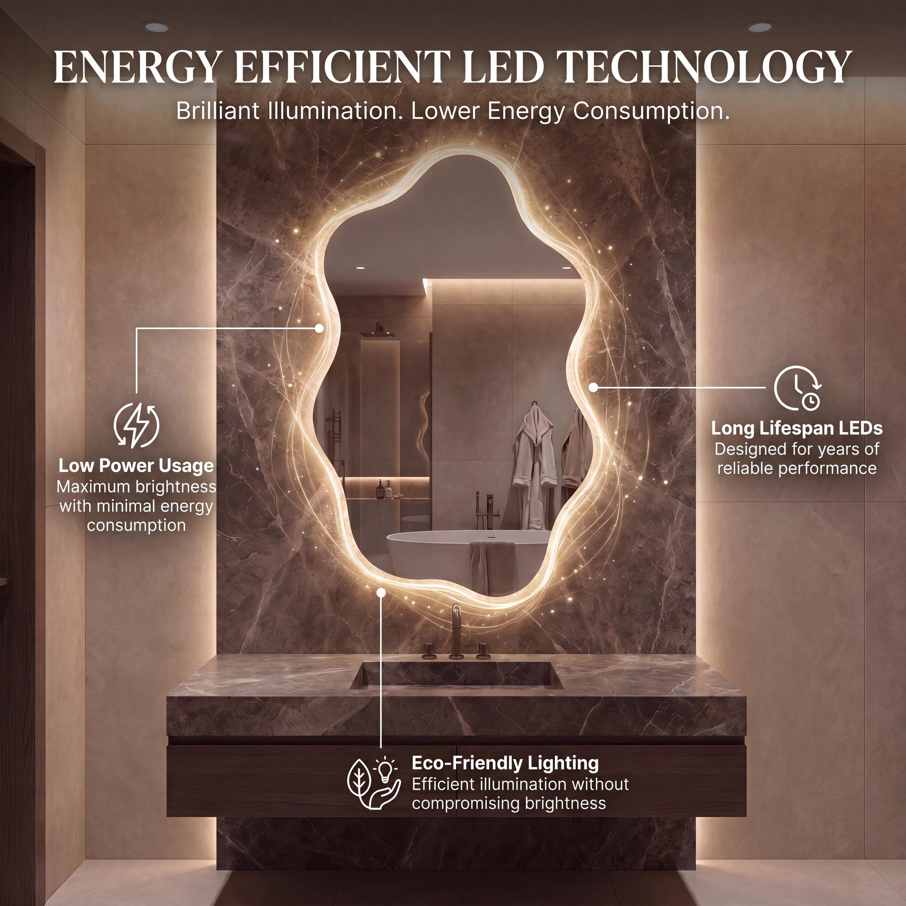 Asymmetrical Organic LED Bathroom Mirror, Modern Luxury Wall Vanity Light Glow