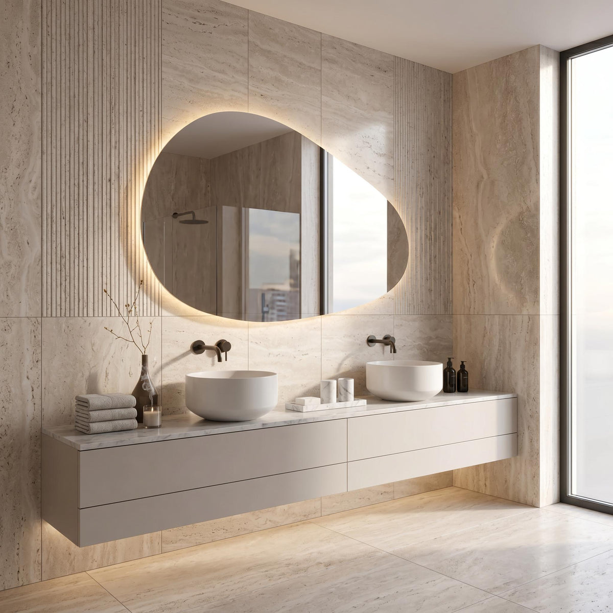 Modern LED Backlit Mirror, Frameless Vanity Bathroom Decor