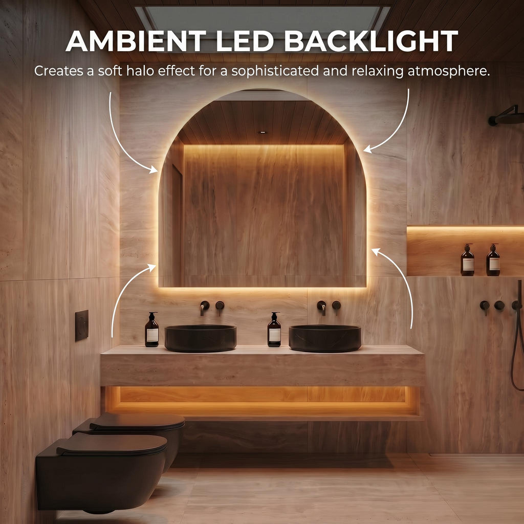 LED Backlit Arch Mirror, Frameless Modern Bathroom Vanity Decor