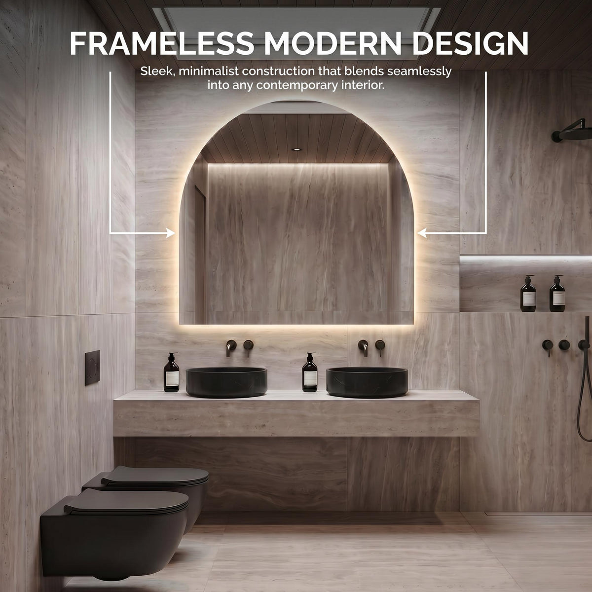 LED Backlit Arch Mirror, Frameless Modern Bathroom Vanity Decor
