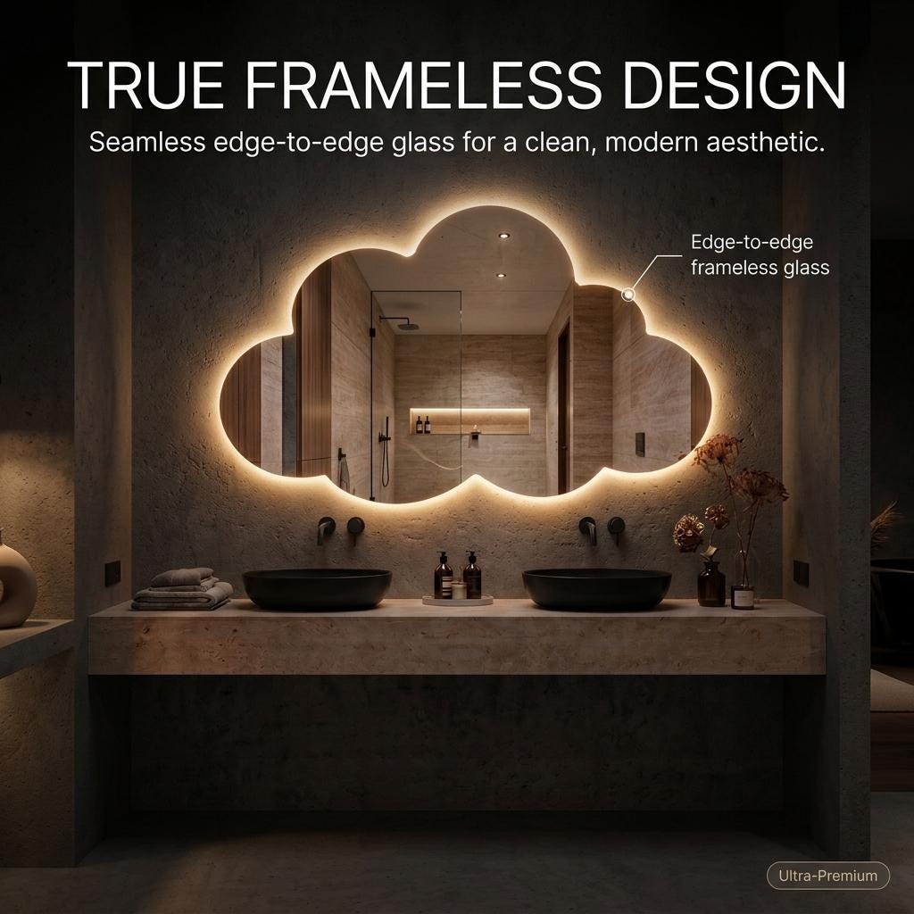 Asymmetrical Cloud LED Mirror - Backlit Bathroom & Bedroom Vanity Mirror - Irregular Wavy Wall Decor