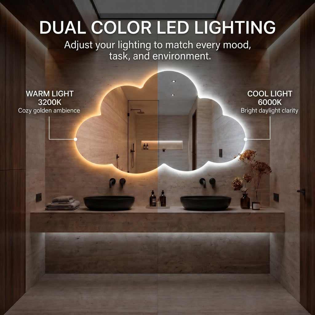 Asymmetrical Cloud LED Mirror - Backlit Bathroom & Bedroom Vanity Mirror - Irregular Wavy Wall Decor