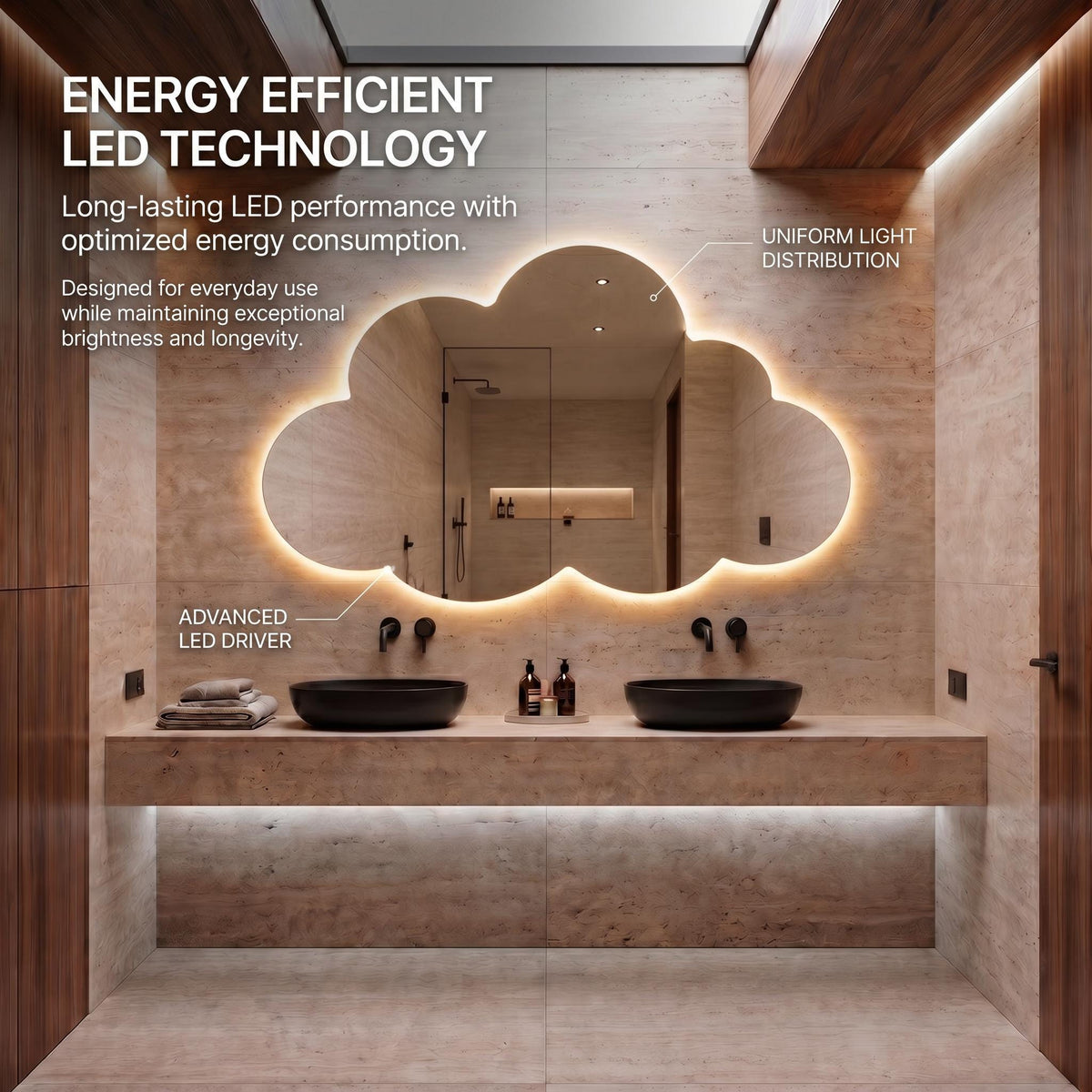 Asymmetrical Cloud LED Mirror - Backlit Bathroom & Bedroom Vanity Mirror - Irregular Wavy Wall Decor