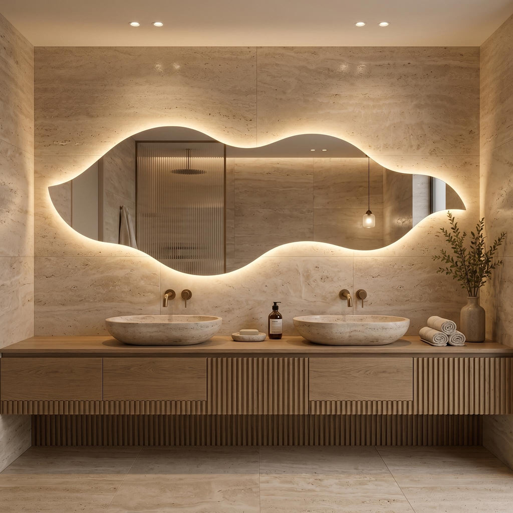 Flame Shaped LED Mirror, Frameless Backlit Wavy Vanity Mirror