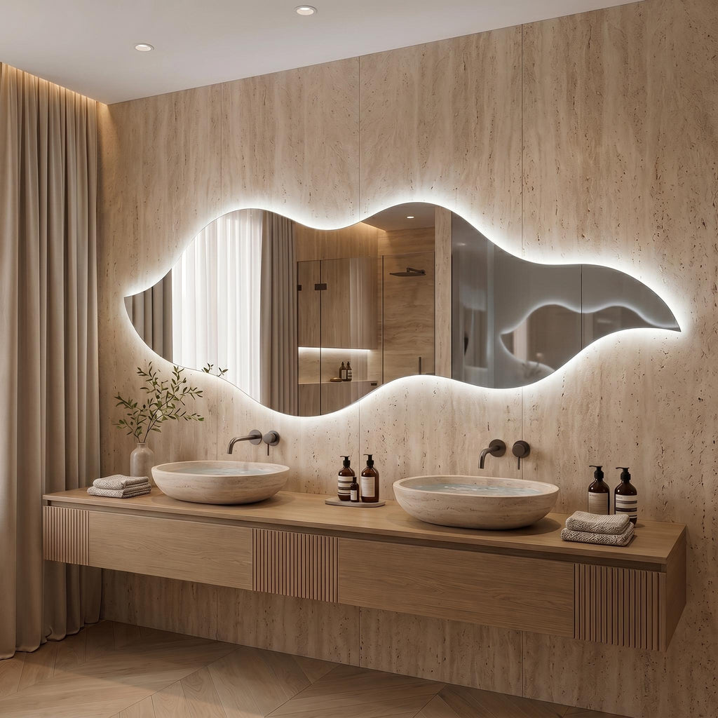 Flame Shaped LED Mirror, Frameless Backlit Wavy Vanity Mirror