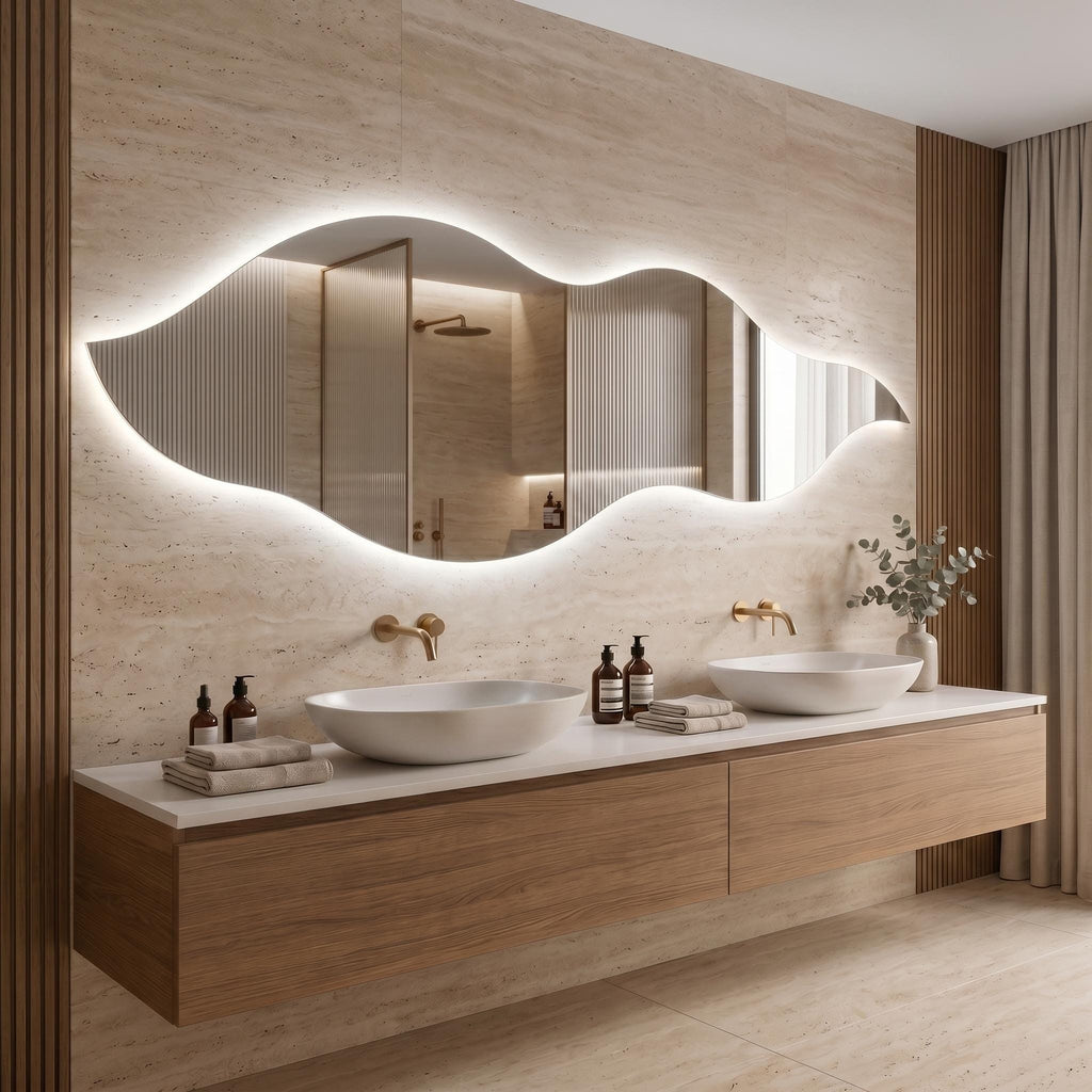 Flame Shaped LED Mirror, Frameless Backlit Wavy Vanity Mirror