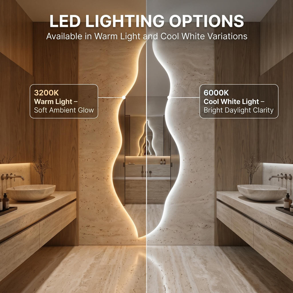 Flame Shaped LED Mirror, Frameless Backlit Wavy Vanity Mirror