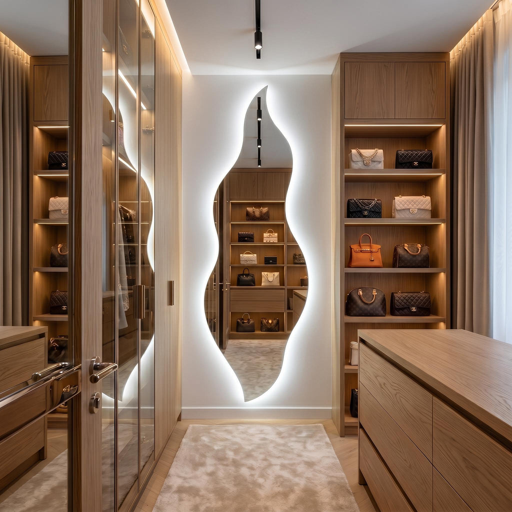 Flame Shaped LED Mirror, Frameless Backlit Wavy Vanity Mirror