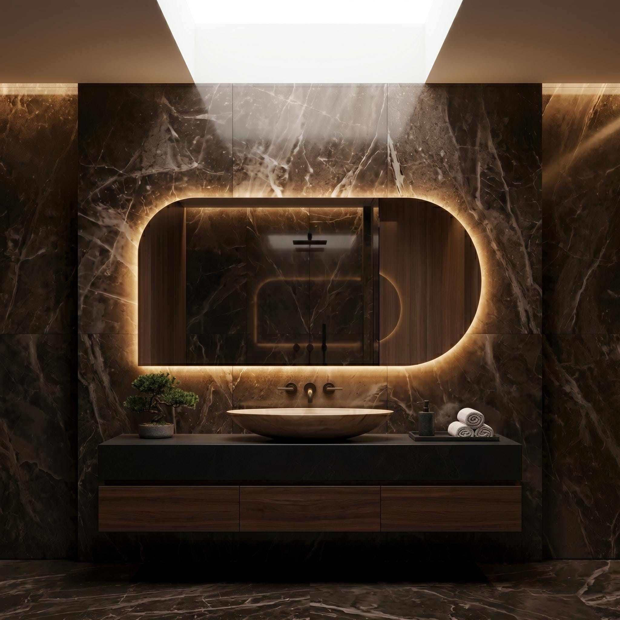 LED Backlit Bathroom Mirror, Organic Shape Vanity Wall Mirror