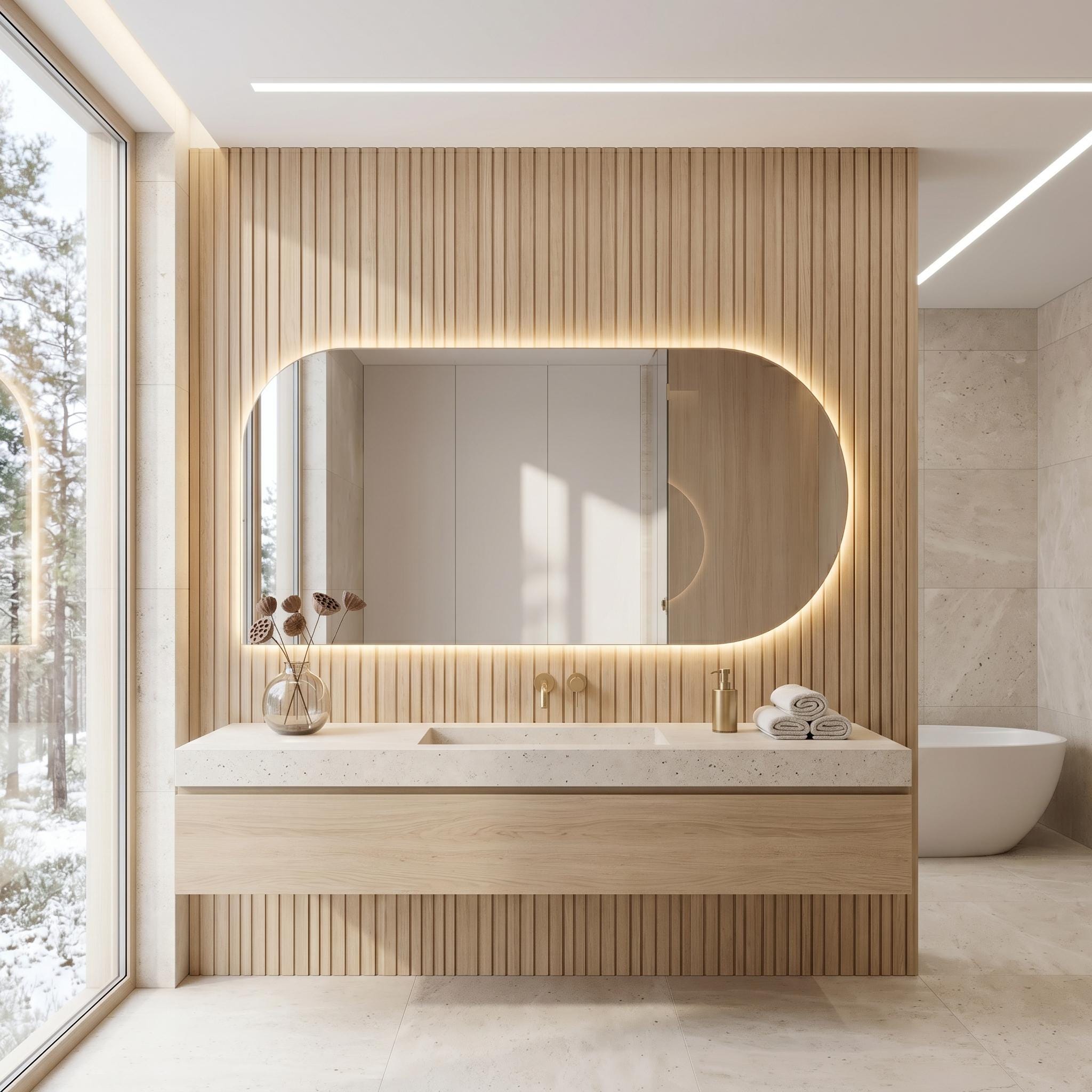 LED Backlit Bathroom Mirror, Organic Shape Vanity Wall Mirror