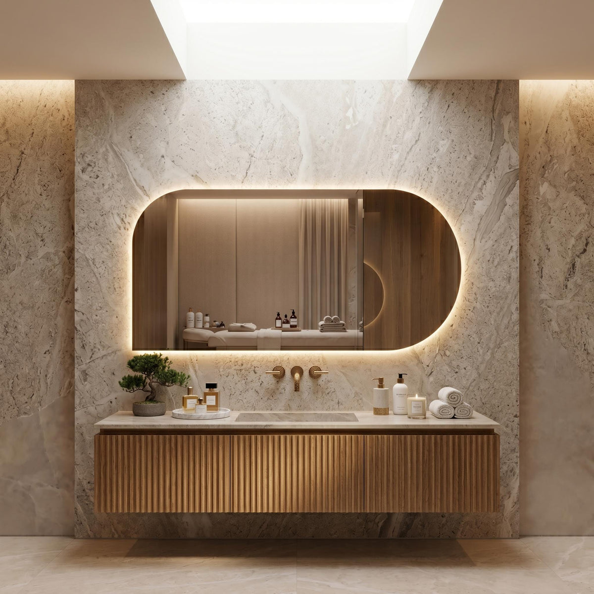LED Backlit Bathroom Mirror, Organic Shape Vanity Wall Mirror