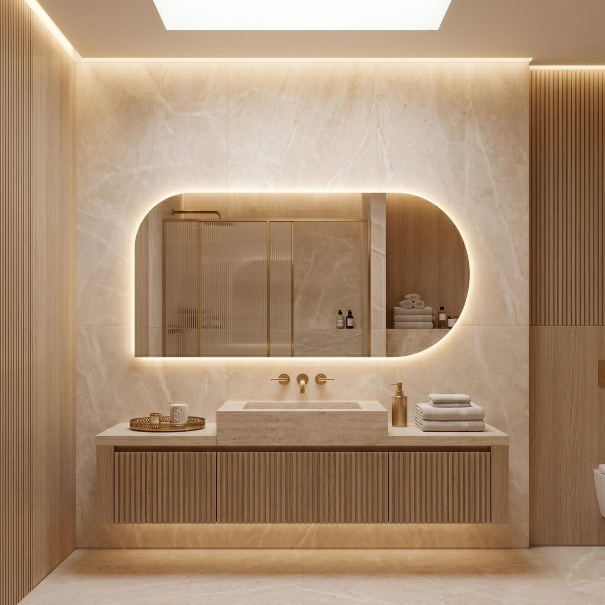 LED Backlit Bathroom Mirror, Organic Shape Vanity Wall Mirror
