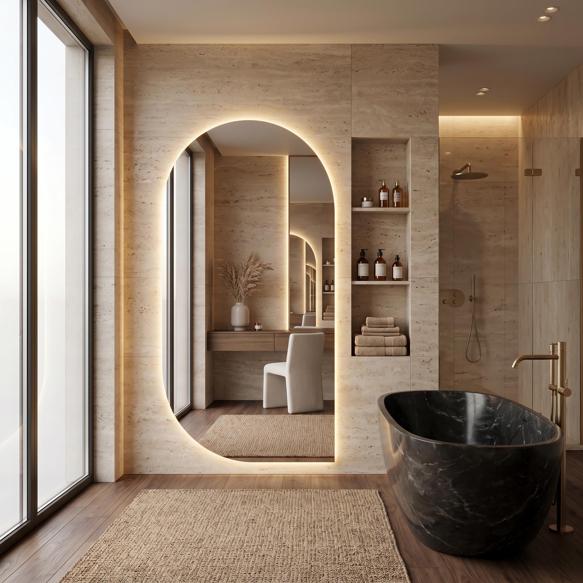 LED Backlit Bathroom Mirror, Organic Shape Vanity Wall Mirror