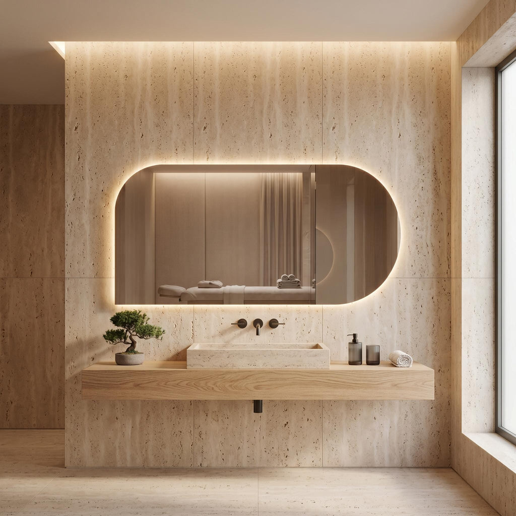 LED Backlit Bathroom Mirror, Organic Shape Vanity Wall Mirror