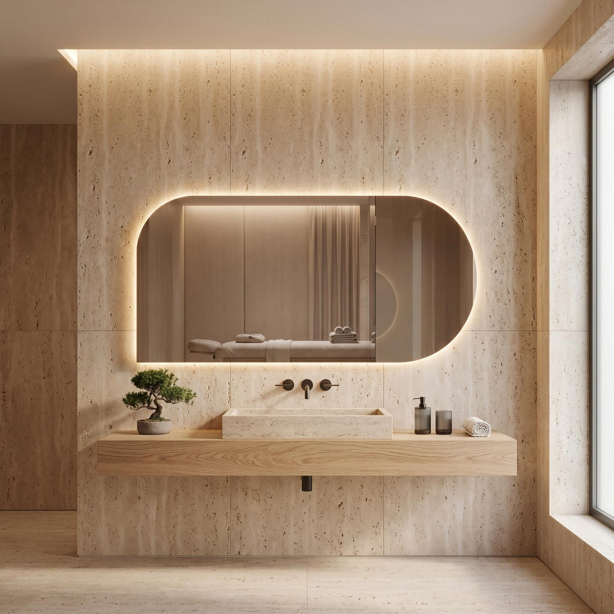 LED Backlit Bathroom Mirror, Organic Shape Vanity Wall Mirror