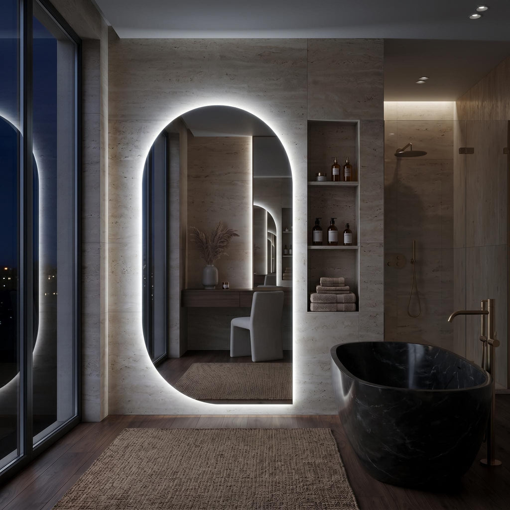 LED Backlit Bathroom Mirror, Organic Shape Vanity Wall Mirror