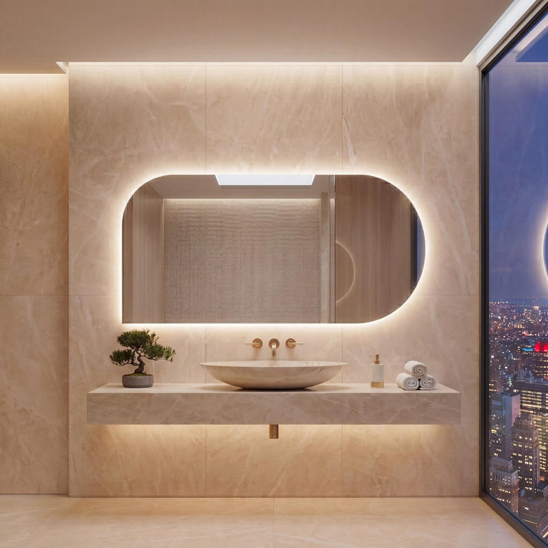 LED Backlit Bathroom Mirror, Organic Shape Vanity Wall Mirror