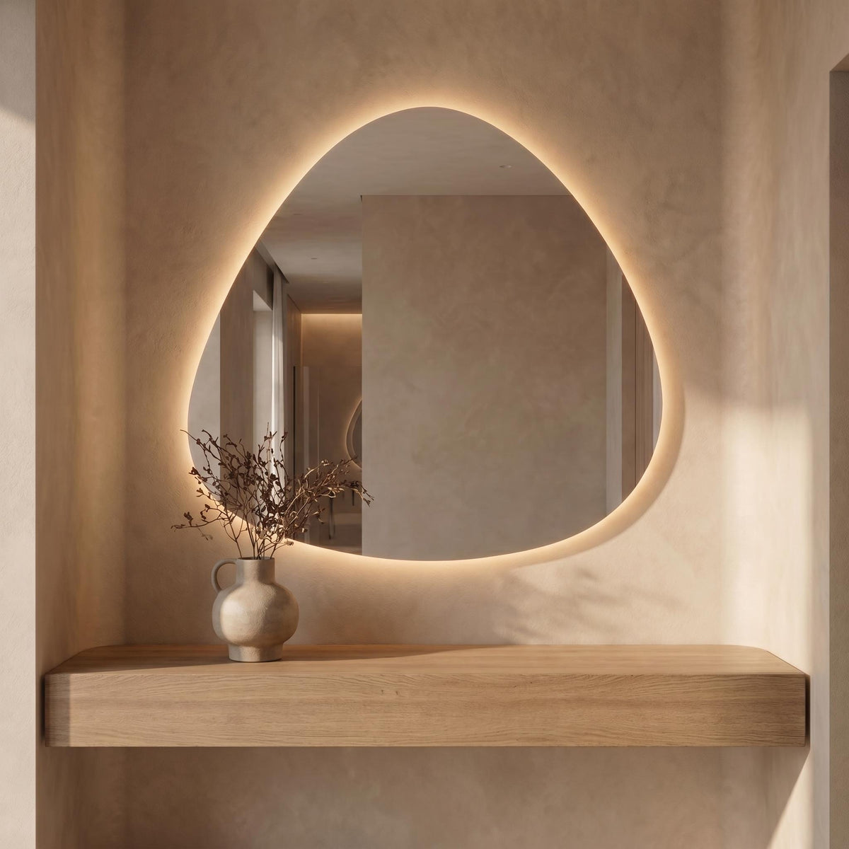 LED Backlit Drop Mirror, Frameless Modern Bathroom Vanity Decor