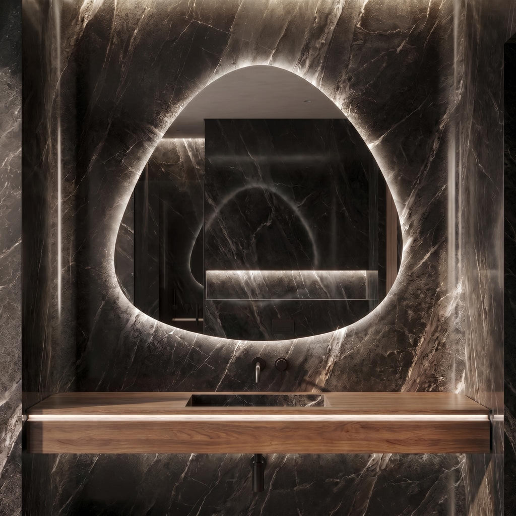 LED Backlit Drop Mirror, Frameless Modern Bathroom Vanity Decor