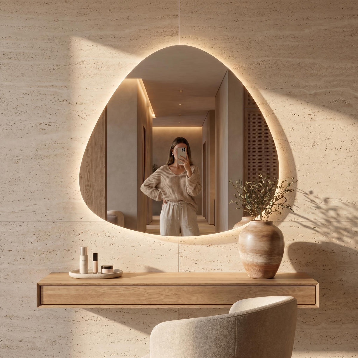 LED Backlit Drop Mirror, Frameless Modern Bathroom Vanity Decor