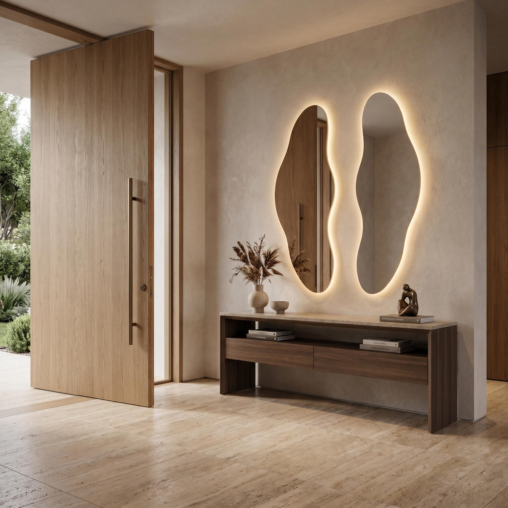 Organic LED Bathroom Mirror Set of Two, Asymmetrical Frameless Vanity Decor