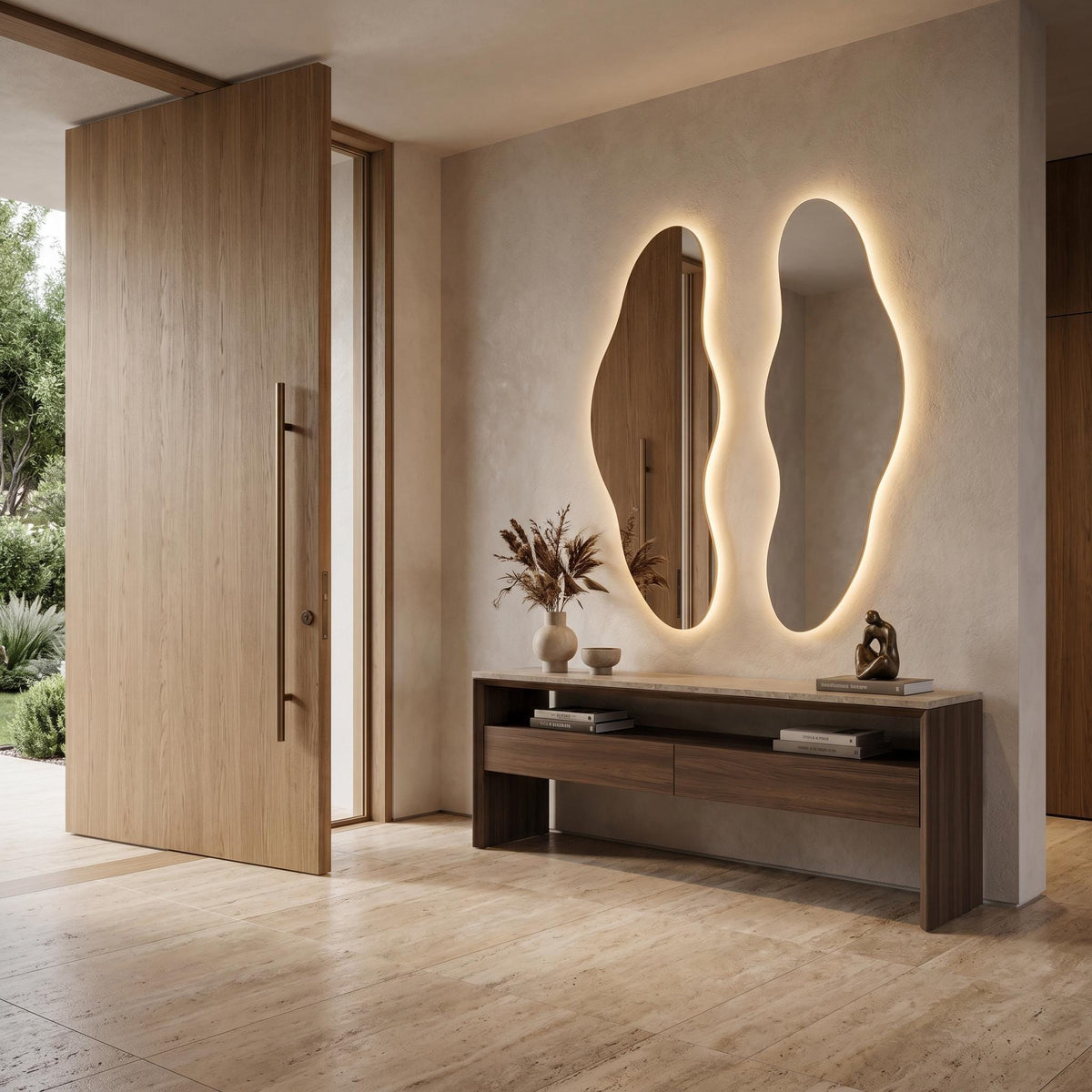Organic LED Bathroom Mirror Set of Two, Asymmetrical Frameless Vanity Decor
