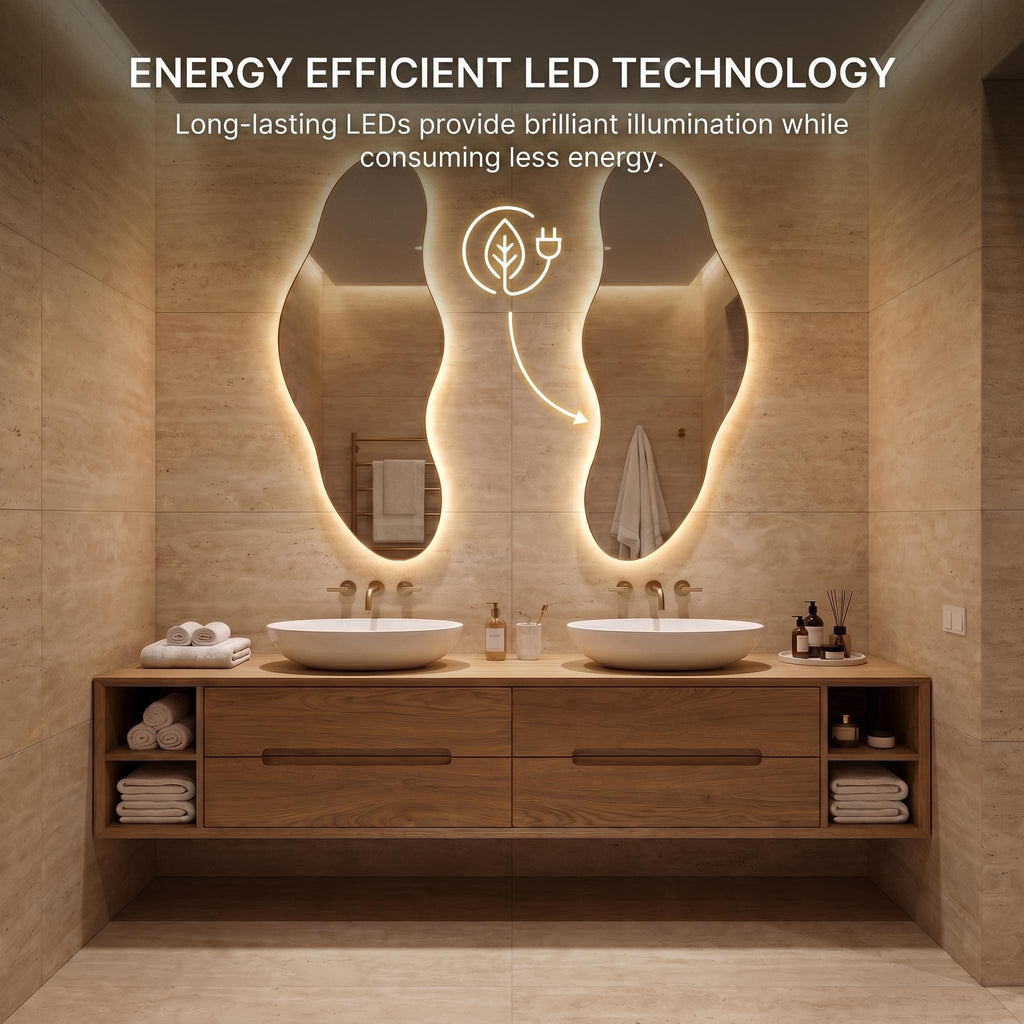 Organic LED Bathroom Mirror Set of Two, Asymmetrical Frameless Vanity Decor