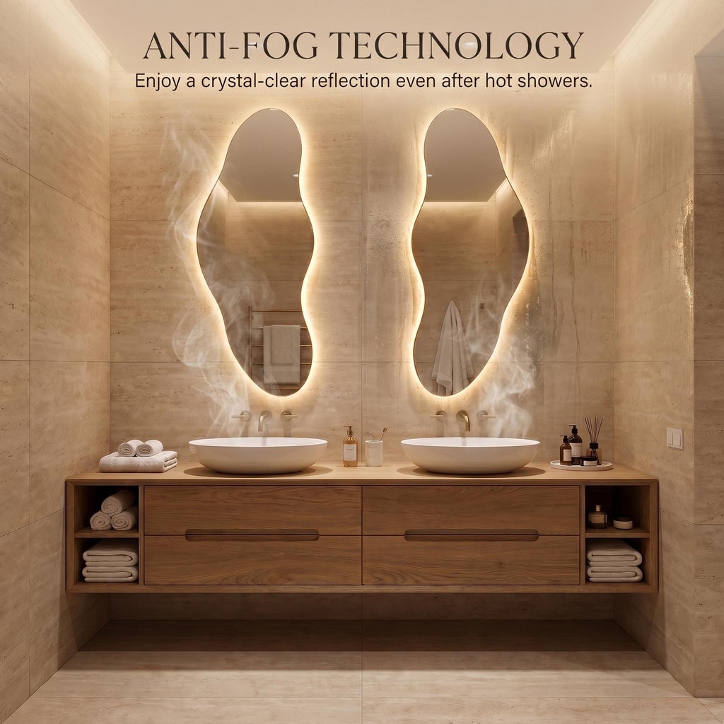 Organic LED Bathroom Mirror Set of Two, Asymmetrical Frameless Vanity Decor