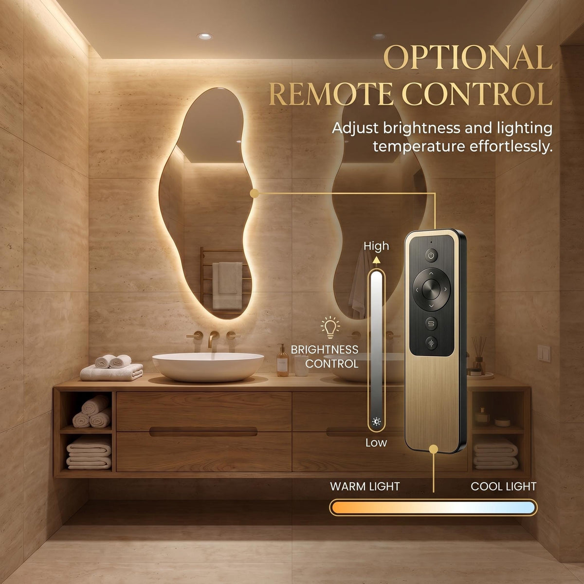Organic LED Bathroom Mirror Set of Two, Asymmetrical Frameless Vanity Decor