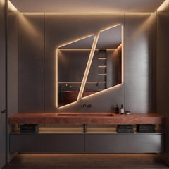 Asymmetrical Geometric LED Bathroom Mirror, Backlit Vanity Wall Light (Warm White/Neutral White)