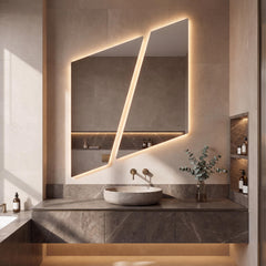 Asymmetrical Geometric LED Bathroom Mirror, Backlit Vanity Wall Light (Warm White/Neutral White)