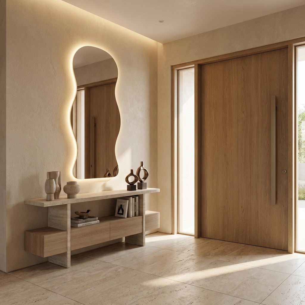Organic LED Bathroom Mirror, Frameless Irregular Vanity Decor Modern Wall Accent