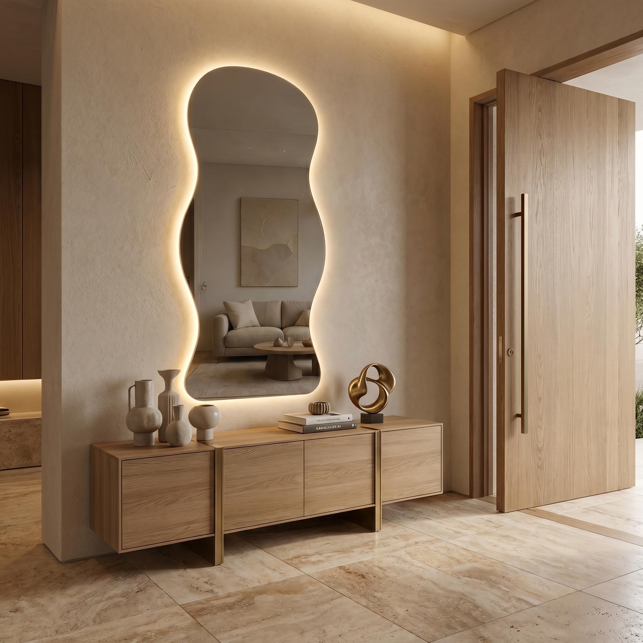 Organic LED Bathroom Mirror, Frameless Irregular Vanity Decor Modern Wall Accent