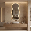 Organic LED Bathroom Mirror, Frameless Irregular Vanity Decor Modern Wall Accent