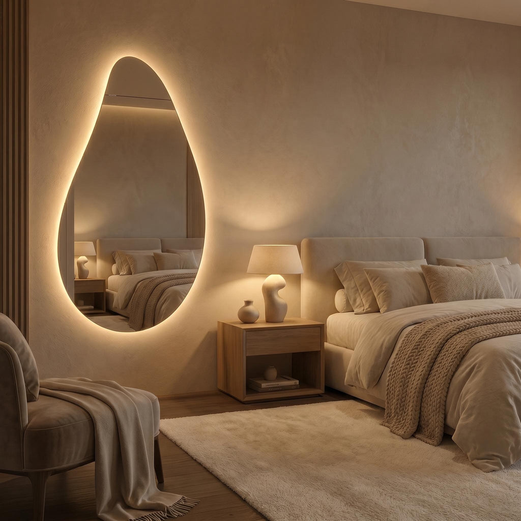 Organic Teardrop LED Mirror, Frameless Bathroom Vanity Decor Modern Wall Accent