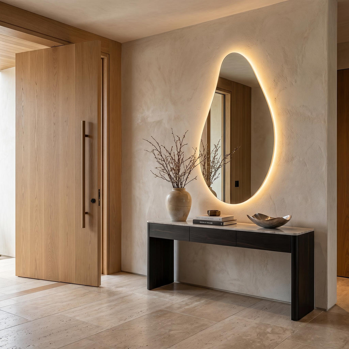 Organic Teardrop LED Mirror, Frameless Bathroom Vanity Decor Modern Wall Accent