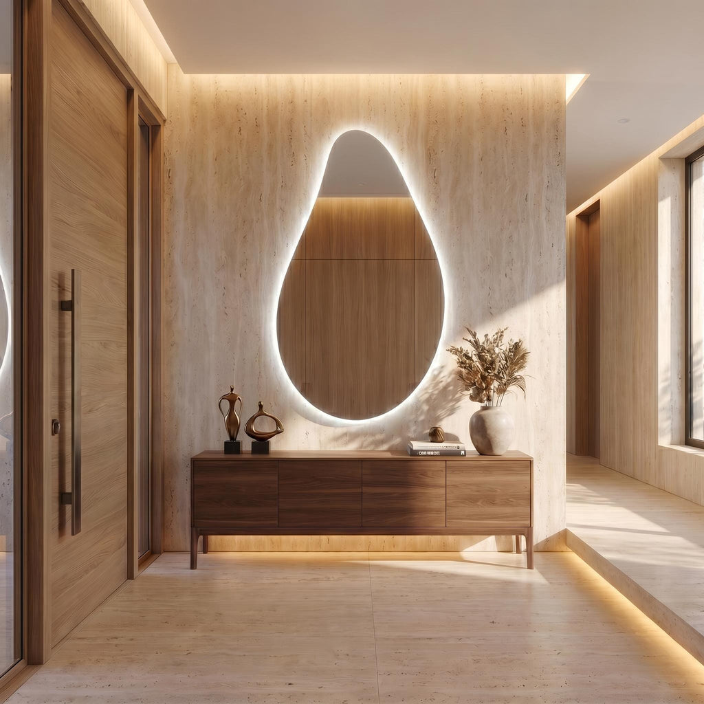 Organic Teardrop LED Mirror, Frameless Bathroom Vanity Decor Modern Wall Accent