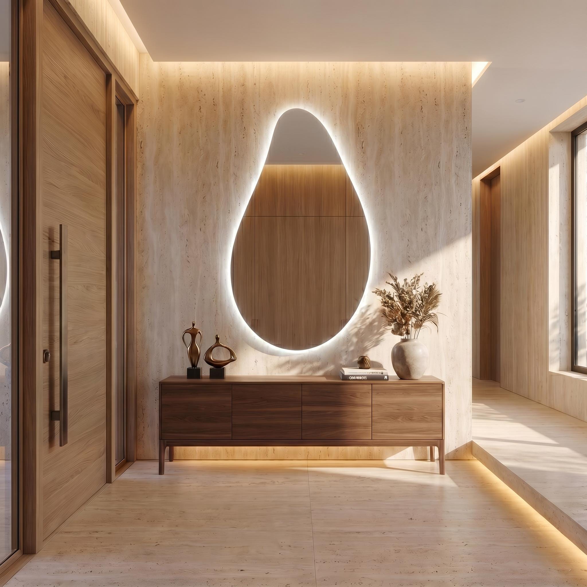 Organic Teardrop LED Mirror, Frameless Bathroom Vanity Decor Modern Wall Accent