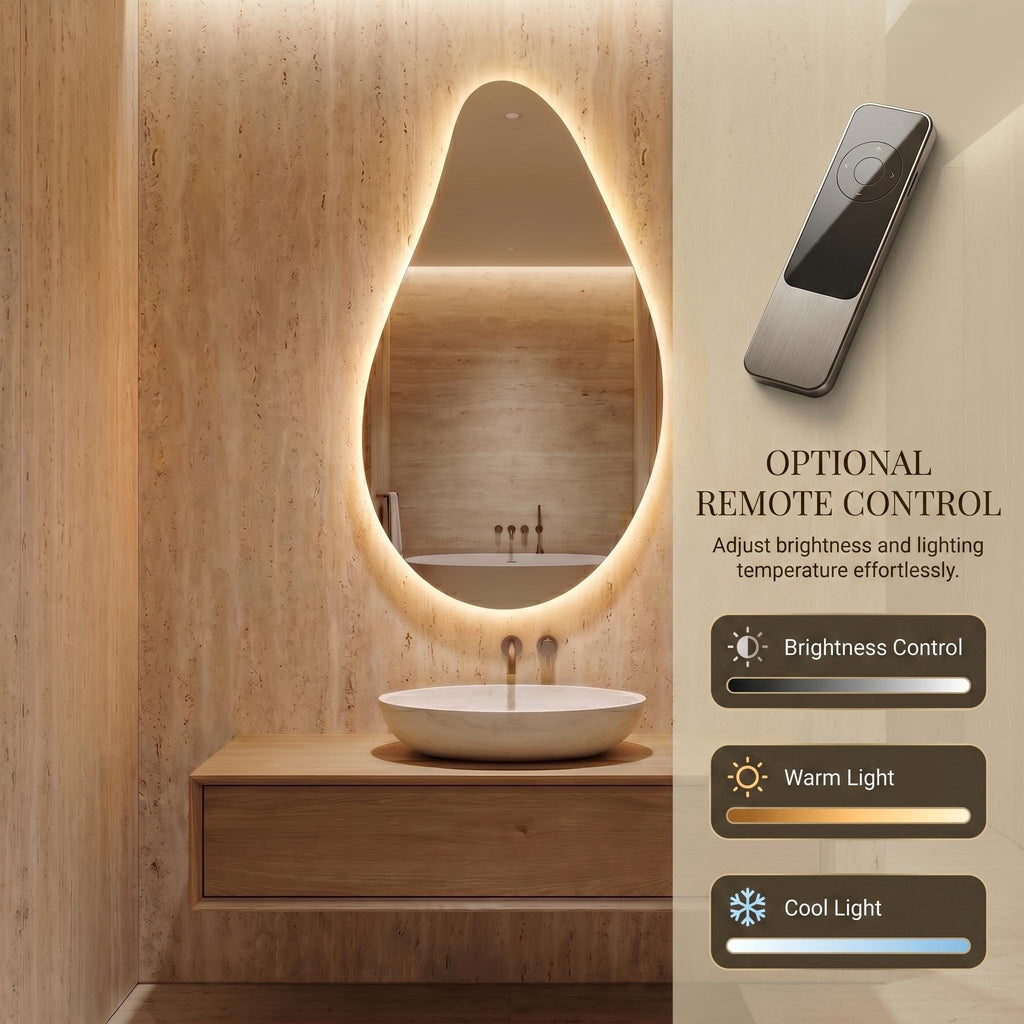 Organic Teardrop LED Mirror, Frameless Bathroom Vanity Decor Modern Wall Accent