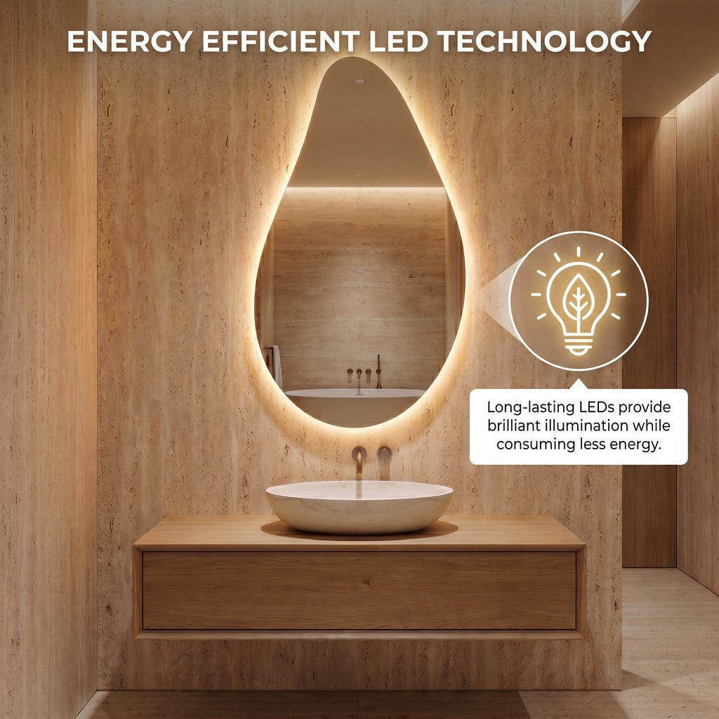 Organic Teardrop LED Mirror, Frameless Bathroom Vanity Decor Modern Wall Accent